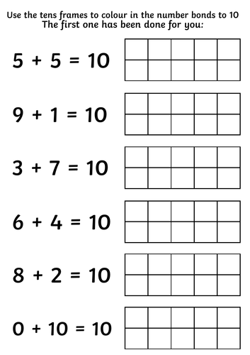 Year 1 Number Bonds to 10 Using Tens Frames