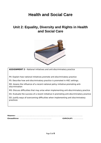 Unit 2 - Equality, Diversity ans Rights (Coursework Booklets)