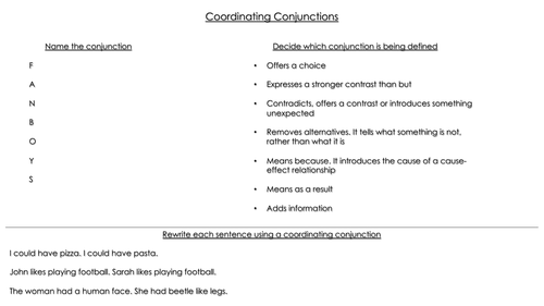 Coordinating Conjunction Skill Sheet