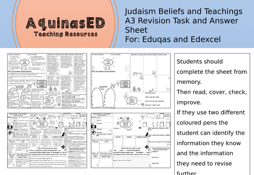 Judaism Beliefs and Teachings A3 Revision Sheet (Edexcel or Eduqas)