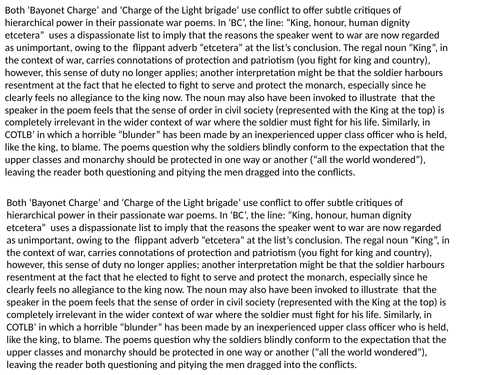 Compare language in 'Charge of the Light Brigade' and 'Bayonet Charge'