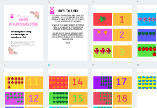 counting and number recognition up to 20  (base 10)