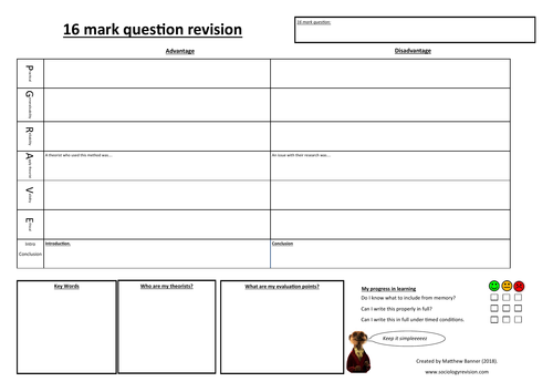 16 mark research methods activity sheet.