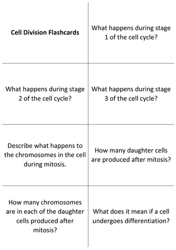 GCSE Biology Revision Flashcards: Cell Division