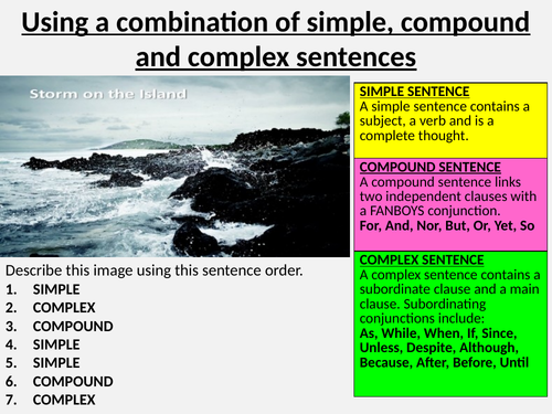 Using Power and Conflict poems to teach simple, compound and complex sentences