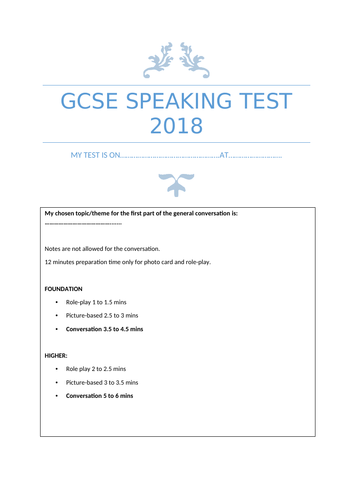 Italian GCSE speaking booklet edexcel