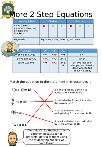 Further 2 step equations worksheet | Teaching Resources
