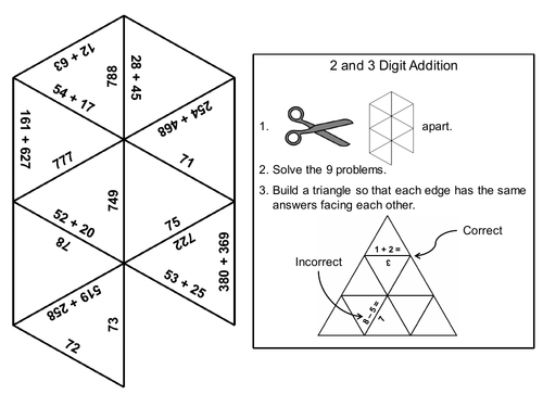 2 and 3 Digit Addition With and Without Regrouping Game: Math Tarsia Puzzle