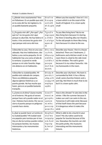 Spanish GCSE rubric module 5 ciudades