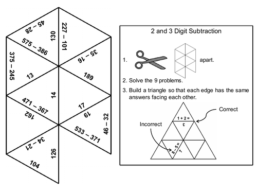 2 and 3 Digit Subtraction With and Without Regrouping Game: Math Tarsia Puzzle