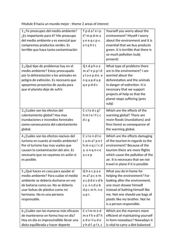 Theme 2, Module 8 hacia un mundo mejor. Rubric for GCSE Spanish speaking