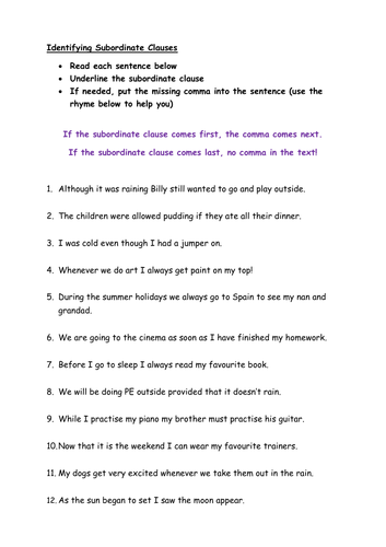 clauses-worksheet