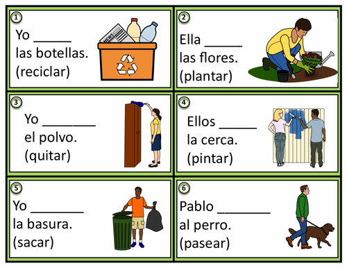 Spanish Chores Task Cards: 24 Tarjetas (Deberes / Quehaceres)