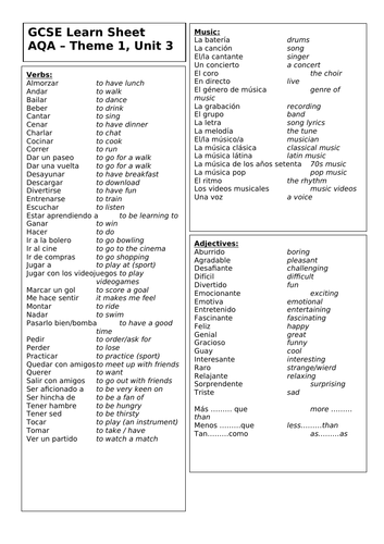 Theme 1, Unit 3 Freetime Revision