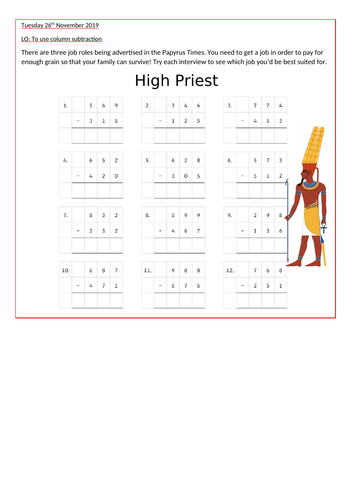 LKS2: Egyptian Column Subtraction