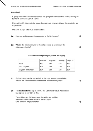 N4 Apps Numeracy Travel & Tourism context practice