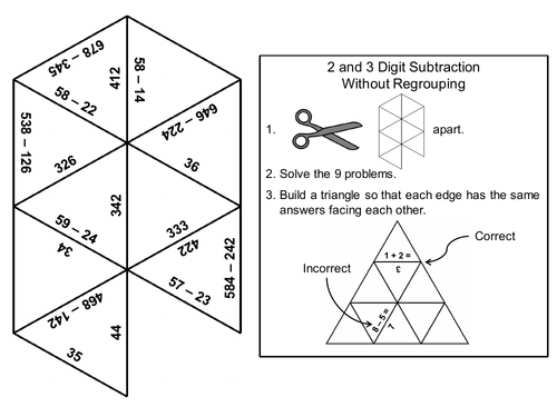 2 and 3 Digit Subtraction Without Regrouping Game: Math Tarsia Puzzle