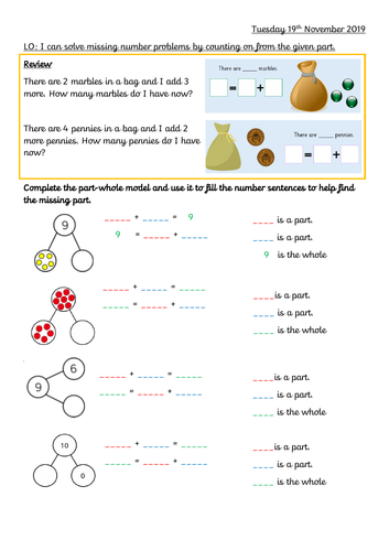 Find a missing part - subtraction year 1