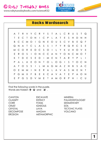 Rocks - Wordsearch