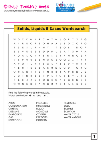 Solids, Liquids and Gases - Word Search