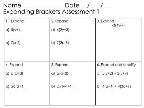 Assessment, DIRT and Extension Activity -  Expanding Single Brackets