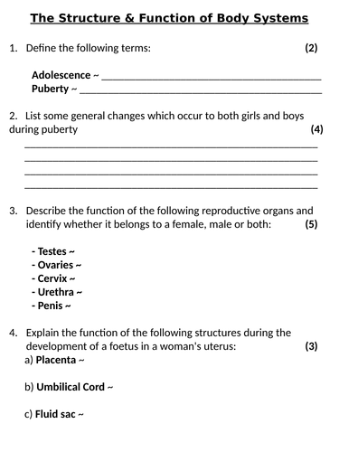 ks3 year 7 reproduction homework teaching resources