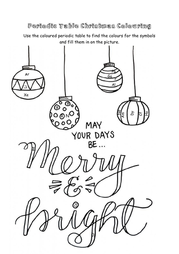 Science Christmas colouring activity with Periodic table vol. 2