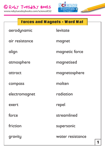 Forces and Magnets - Word Mat