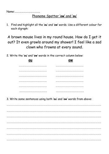 Phoneme Spotter  'ou' and 'ow'