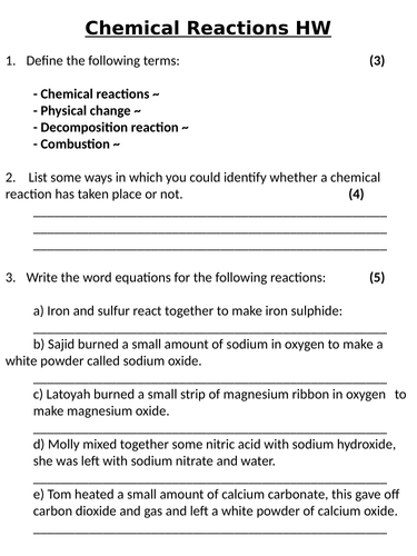 KS3 ~ Year 7 ~ Chemical Reactions