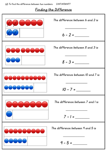 Year 1 Finding the Difference Differentiated Worksheets