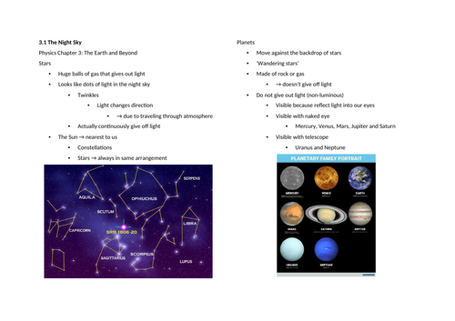 Notes: Cambridge Checkpoint and Beyond - Physics Secondary 1 (Year 7) Chapter 3 The Earth and Beyond