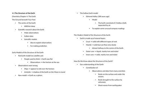 Notes: Cambridge Checkpoint and Beyond - Chemistry Secondary 1 (Year 7) Chapter 4 The Earth