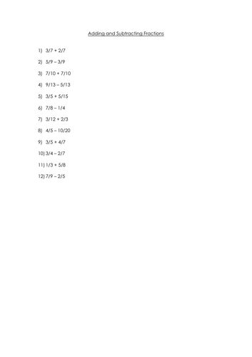 Adding and Subtracting Fractions Activity