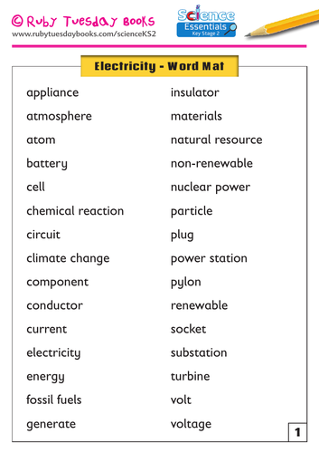 Electricity - Word Mat