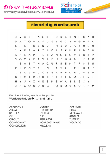 Electricity - Word Search