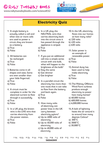 Electricity Quiz Teaching Resources