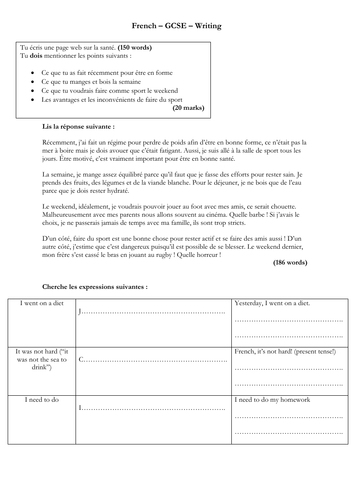 French GCSE long writing food (Grade 9 model answer)