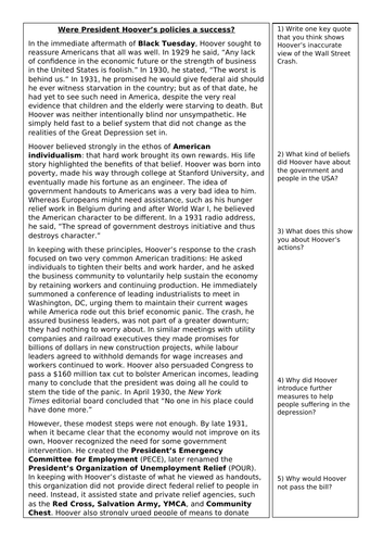 Were President Hoover's policies a success comprehension