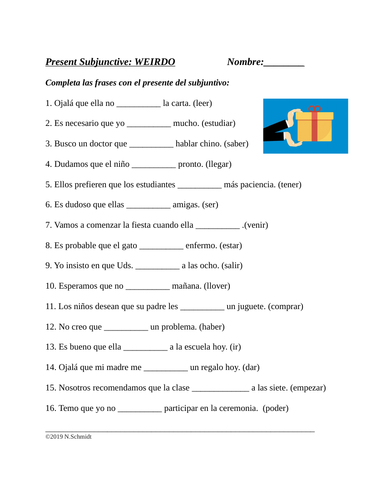 Spanish Subjunctive Worksheet: WEIRDO (Subjuntivo) | Teaching Resources