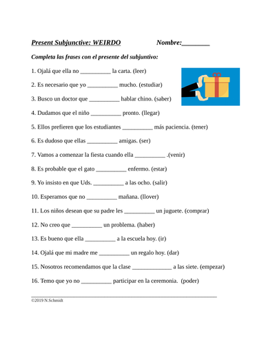 Spanish Subjunctive Worksheet: WEIRDO (Subjuntivo)