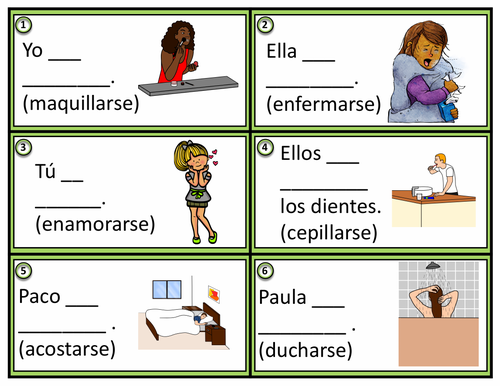 Spanish Reflexive Verbs Task Cards: 24 Verbos Reflexivos (Daily Routines)