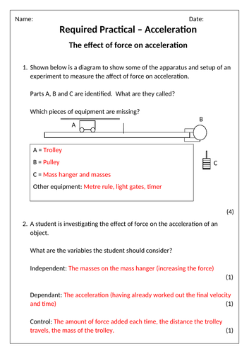 AQA Physics Acceleration Required Practical Worksheets