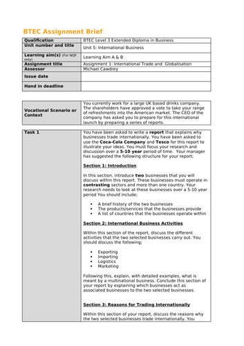 unit 5 international business assignment brief