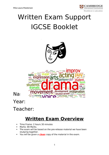 IGCSE Drama student work booklet