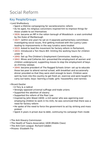 GCSE History- Social Reform (Power and the People)