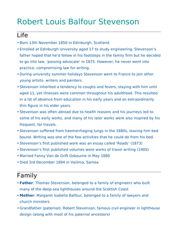 GCSE English Lit- Jekyll & Hyde Context (Robert Stevenson's Life)