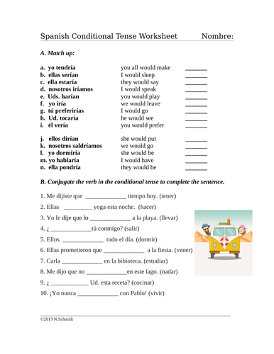 Spanish Conditional Tense Worksheet: Condicional (25 Questions)