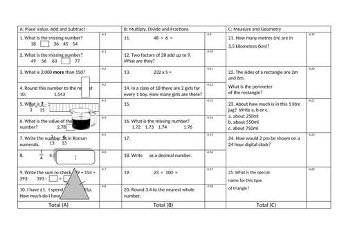 Maths quiz Year 4