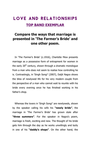 Marriage in The Farmer's Bride & Singh Song: Essay (Top Band)